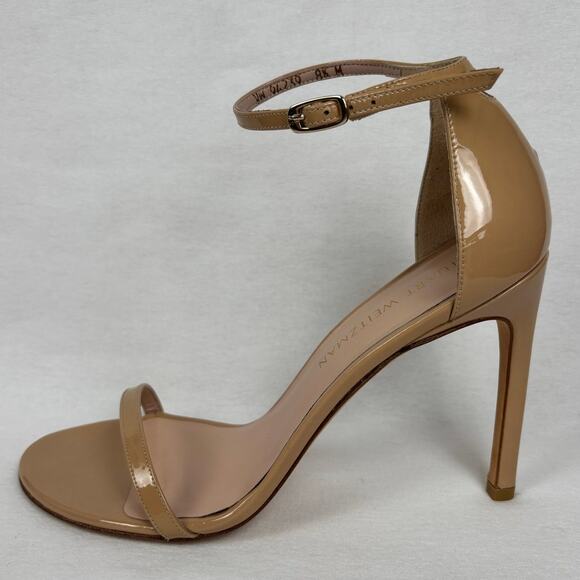 Stuart Weitzman Nudistsong Stiletto Ankle Wrap patent Leather Heels 8.5 Nude - Picture 11 of 12
